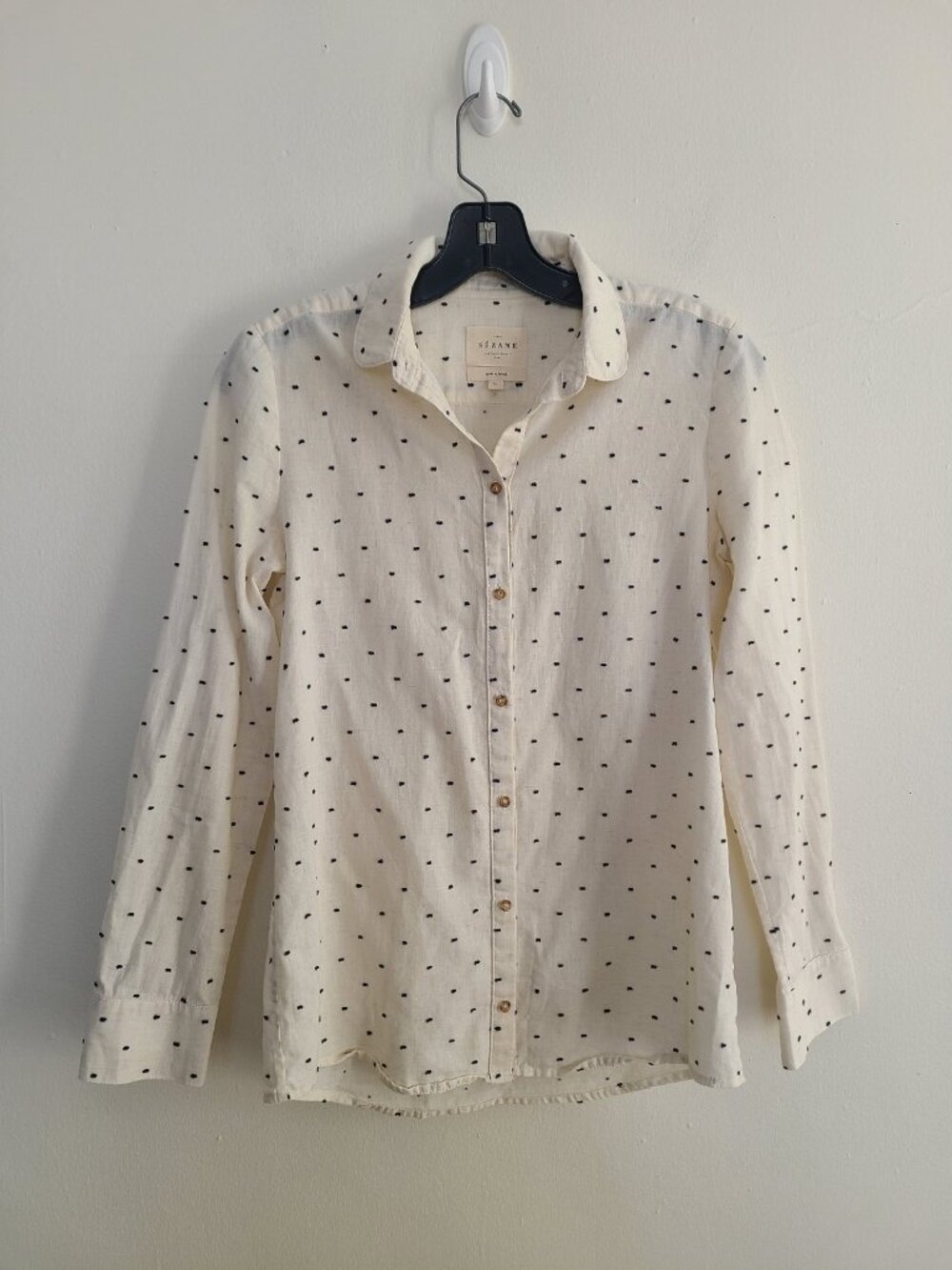 Sezane Tomboy Shirt iPlumetis Ecru Blue sz 34 US 2